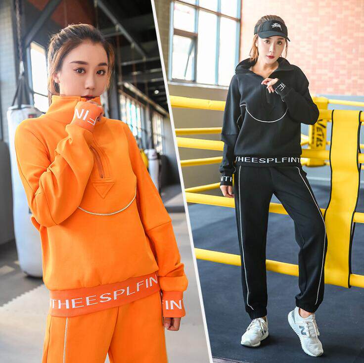Large size women's clothing autumn winter casual suit running sports suit with slim morning run suit Fat mm Conspicuthin Fitness Suit