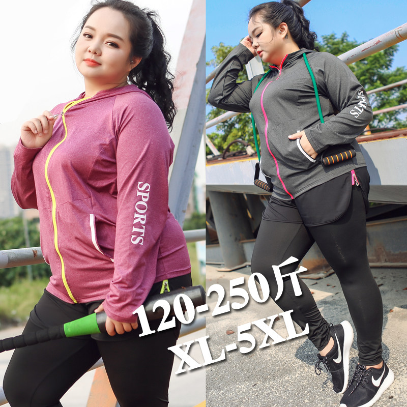 Large Size Fitness Suit Woman Fat mm200 Catty Yoga Jacket Long Sleeve Casual Suit Running Sports Suit
