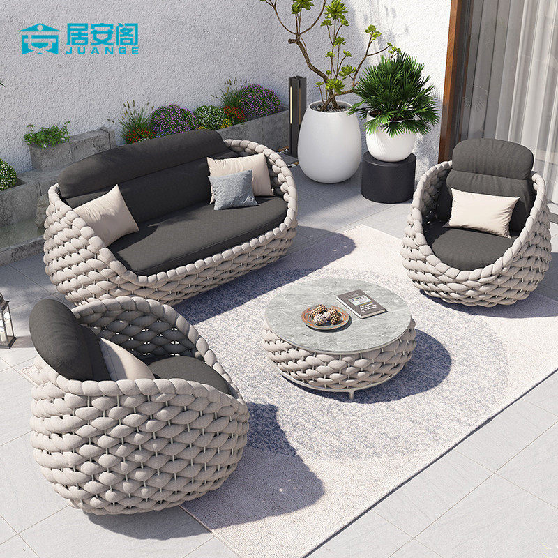 Outdoor Double Sofa Balcony Garden Nordic Outdoor Leisure Single Rattan Chair Sunscreen Waterproof Terrace Rattan Furniture