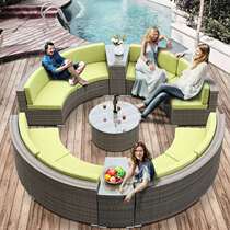 Round Sofa Outdoor Sofa Ring Rattan Sofa Outdoor Garden Courtyard Hotel Sofa Semi-circle Sofa Vine