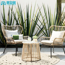 Balcony table and table rattan chair Three sets of outdoor open-air indoor folk-like-room garden Leisure hotel Courtyard Combinations
