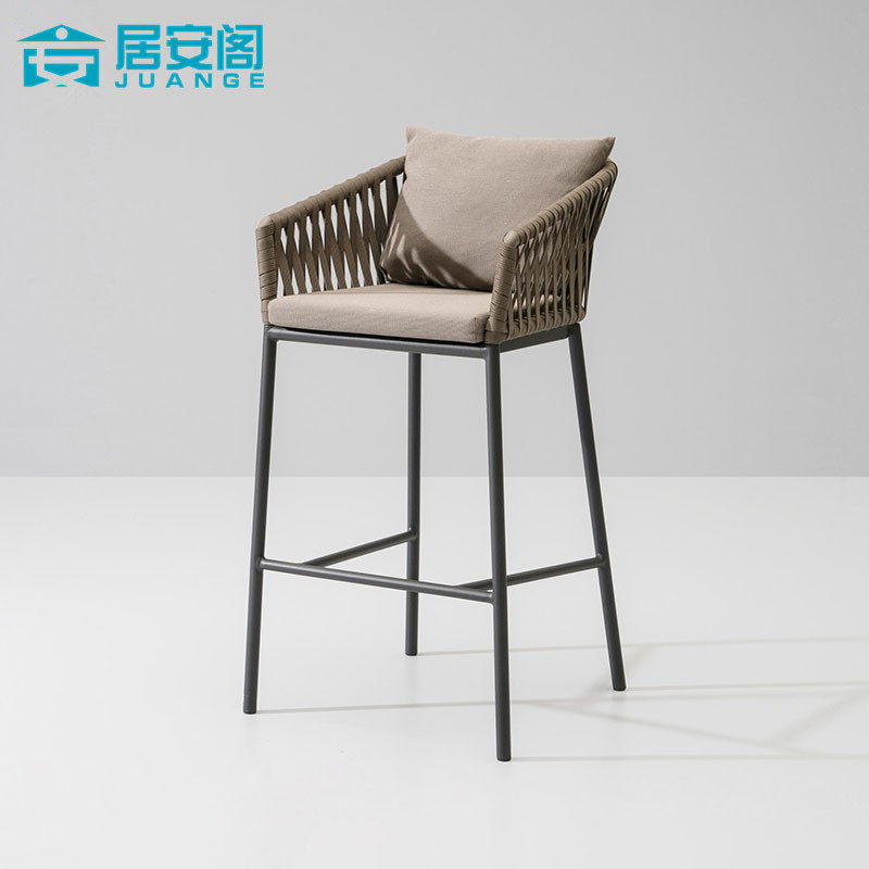 Casual Rattan Backrest Bar Chair Aluminum Alloy Outdoor High Chair Nordic Rattan Bar Stool Bar Stool Retro Bar Stool