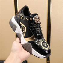 European station mens shoes genuine leather splicing sneakers casual shoes ins nets red tides 100 hitch to increase thick bottom old daddy shoes