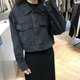 Korean chic style loose short black denim jacket for women retro versatile denim jacket top