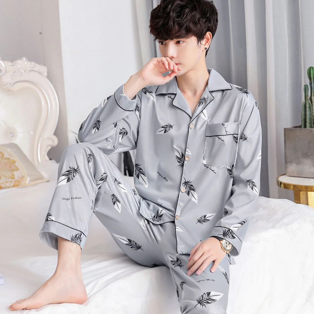 Men's cotton pajamas spring and autumn cotton long-sleeved trousers cardigan middle-aged autumn and winter pure cotton home service suit men