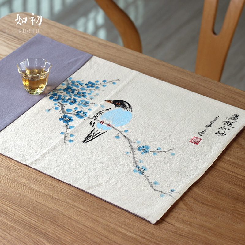 Hand Painted Tea Mat Cup Mat Small Table Flag Tea Art Style Zen Cotton Hemp Cloth Art Rectangular Tea Table Tea Table Cloth Ink