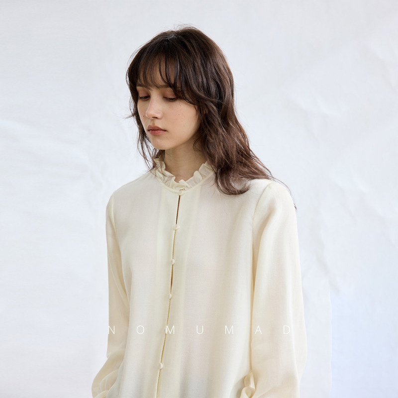 Shanyu Muma 2026 Autumn/Winter Comfortable Tencel Wool Regular Shoulder Ruffled Long Sleeve Shirt New Chinese Style Commuter Shirt Shanyu Muma 2026 Autumn/Winter Comfortable Tencel Wool Regular Shoulder Ruffled Long Sleeve Shirt New Chinese Style Commuter Shirt