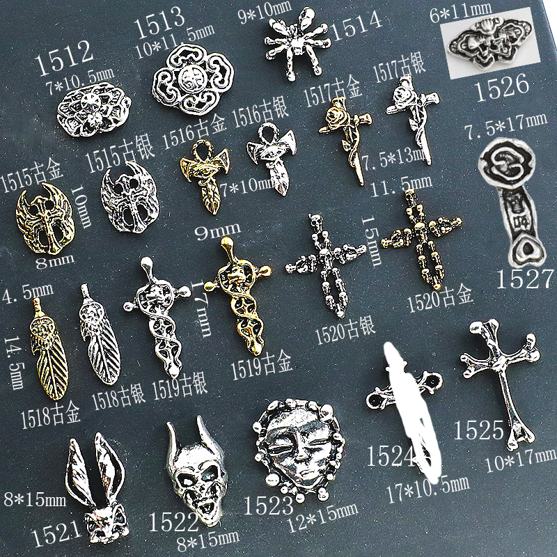 Retro Chinese Style Auspicious Nail Decorations Dark Halloween Ghost Head Ghostly Rabbit Rose Flower Manicure