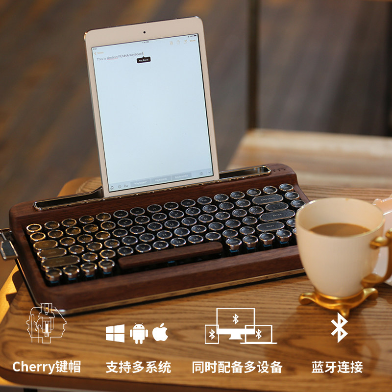 PENNA Retro Mechanical Keyboard Bluetooth Wireless cherry Green Axis ipad Flat Dot Typing Special