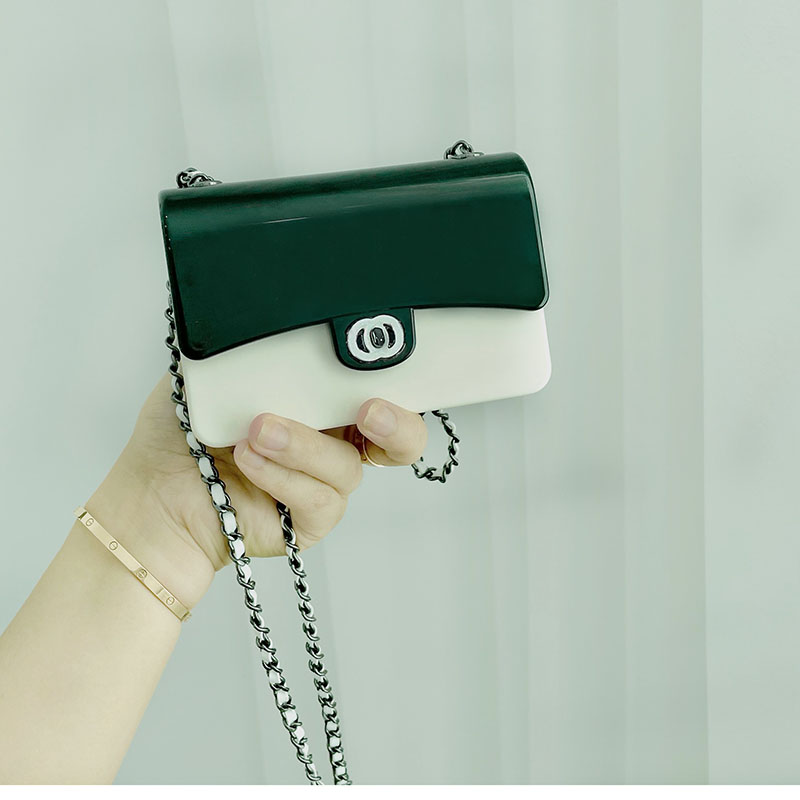Black And WhiteLittle fragrance Black and white color matching resin Acrylic Small bag 2021 new pattern Mini Dinner Bag Box Messenger Chain package