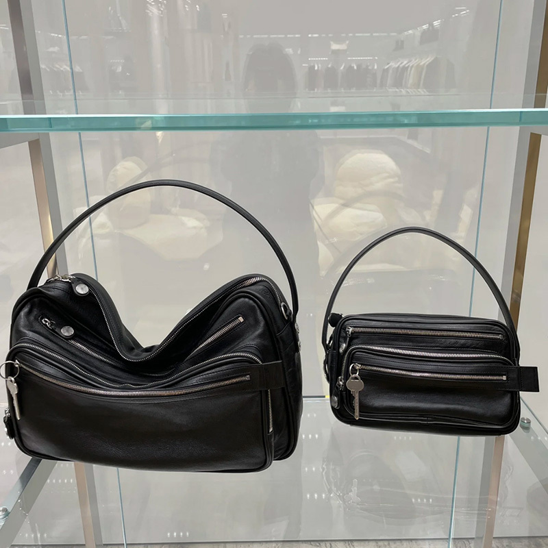 Swedish Niche New Genuine Leather Multi-Compartment Zipper Handbag Key Pendant Underarm Biker Bag Single Shoulder Crossbody Bag Swedish Niche New Genuine Leather Multi-Compartment Zipper Handbag Key Pendant Underarm Biker Bag Single Shoulder Crossbody Bag