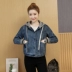 Mùa xuân và mùa thu 2020 áo khoác denim mới của phụ nữ cộng với kích thước học sinh Phiên bản Hàn Quốc của áo khoác dệt kim ngắn có mũ trùm đầu - Áo khoác ngắn