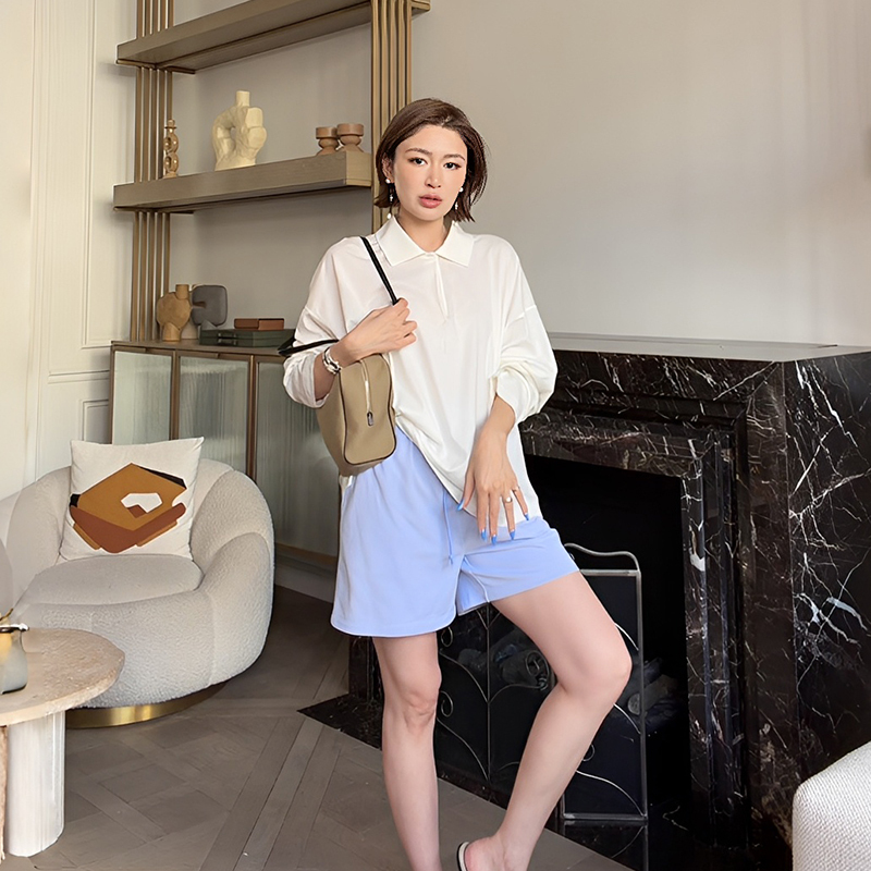 Le Samedi【Vibrant Candy】Summer Cloudy Soft Feel Casual Sports Elastic Waist Shorts with Fold-Over Waistband Casual Pants