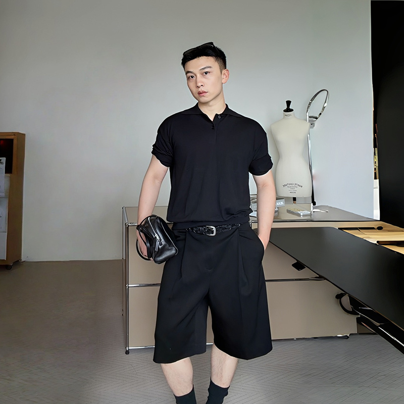 Le Samedi【Zero Pressure Relaxation】R0W Custom-Dyed and Custom-Spun Silk Cashmere Polo Shirt for Men with a Turn-Down Collar and Short Sleeves