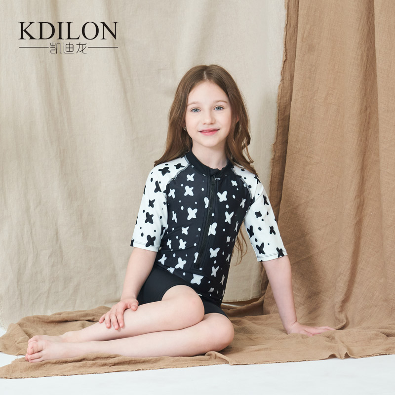 Kaidiron Half Sleeve Children's Swimwear Girls' Sunscreen Fashion Zipper Pants Big Children's Swimwear