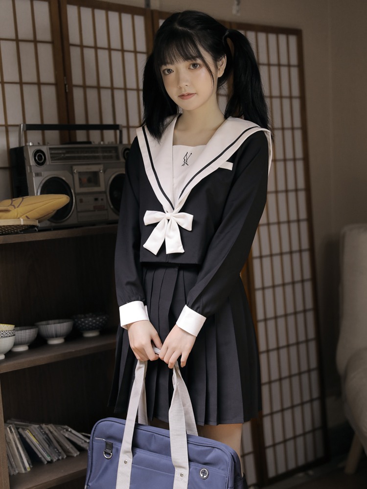 jk uniform skirt genuine female summer Japanese sailor suit basic pleated skirt student wear college style suit full set