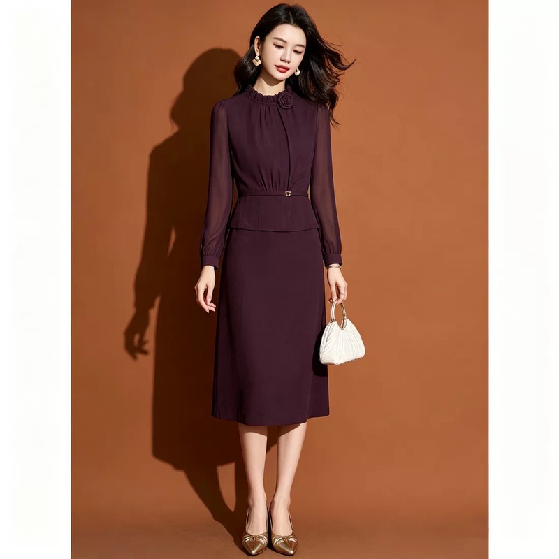 Purple Long-Sleeve Dress for Women, Spring and Autumn Style, Suitable for Mother-In-Law at Wedding Banquets, 2026 High-End Young Formal Dress, Can Be Worn Daily