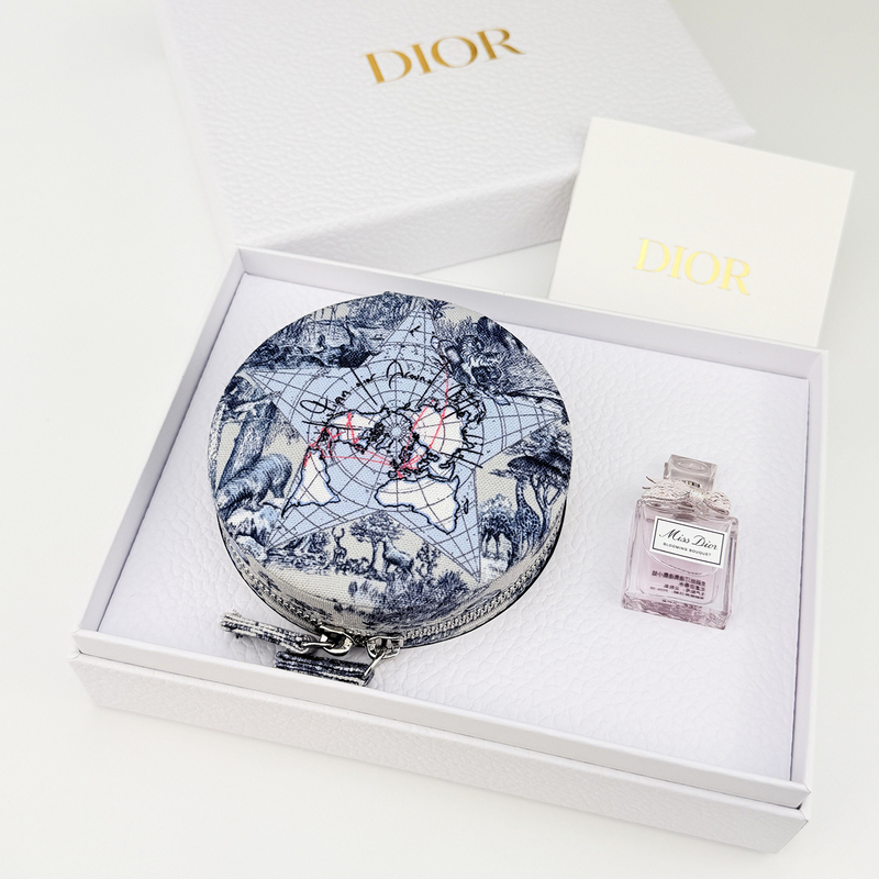 Domestic Store Dior Jewelry Storage Box with Global Travel Map Print Round Cosmetic Bag