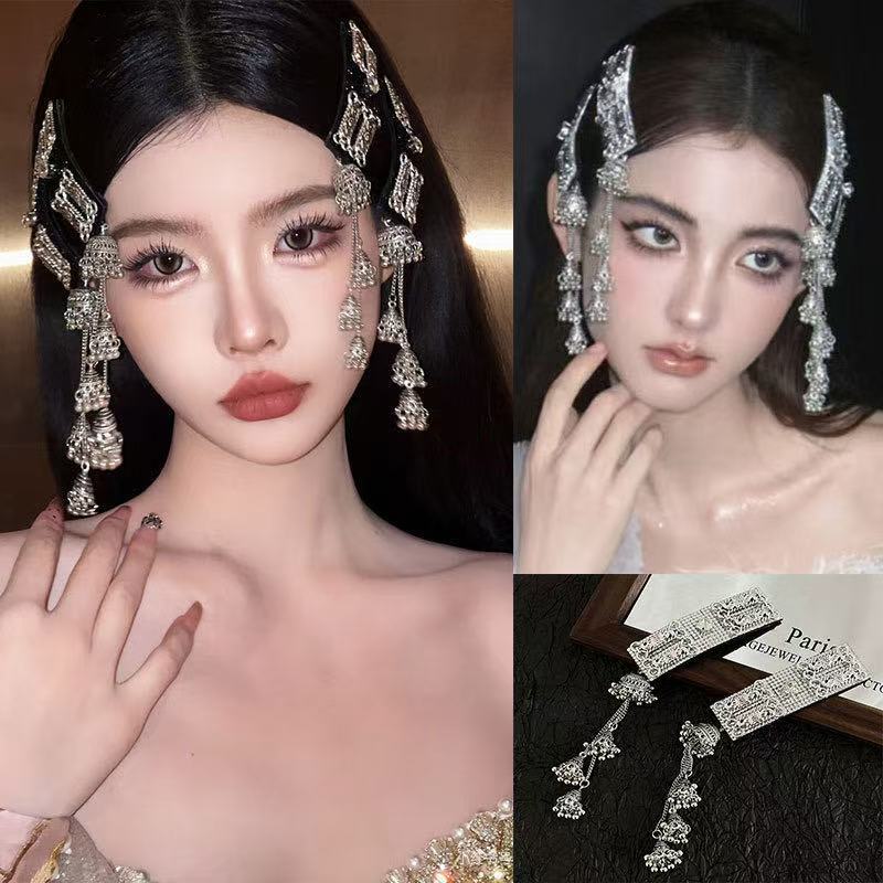 Yi Mengling's Style~ Silver Tassel Hair Accessory Ethnic Style Hairpin Side Clip Bangs Clip Grassland Mongolian Travel Yi Mengling's Style~ Silver Tassel Hair Accessory Ethnic Style Hairpin Side Clip Bangs Clip Grassland Mongolian Travel