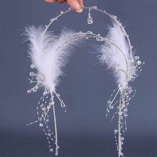 Hanfu lazy hairband headdress for women ancient style fairy hair crown feather white ancient costume bridal accessories forest style hair accessories