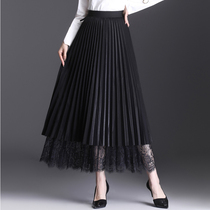 Two-sided skirt spring and summer womens skirt 2021 new lace pleated skirt medium and long a-line long skirt yarn skirt