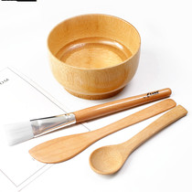 Wooden beauty bowl and spoon medicine mask bowl and stirring bar soft hair brush suit 2 pieces of home tool scraper