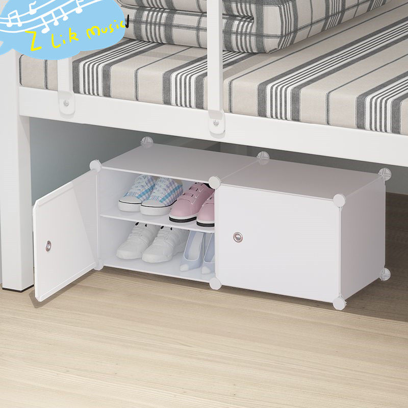 Iron frame Bed-soled shoe cabinet Dormitory bedroom Bedroom Office desk Mini storage Plastic low shoe rack with door