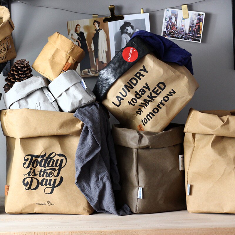 Makeup barrel trumpet English multipurpose kraft paper bag containing Nordic air duct ripping not bad cashier bag oversize