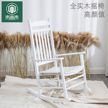 Balcony solid wood rocking chair Beach lazy recliner Lazy old man happy childrens home rocking chair outdoor outdoor Chinese style