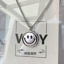 Childrens necklace rotating smiling face titanium steel necklace for boys and girls versatile cold style sweatshirt sweater chain cool trendy chain