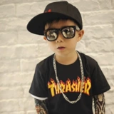 Детские серебряные черные солнцезащитные очки для мальчиков в стиле хип-хоп, зеркальный эффект