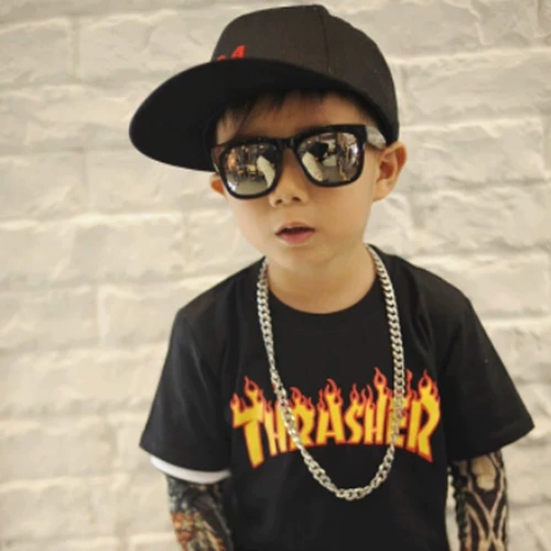 Детские серебряные черные солнцезащитные очки для мальчиков в стиле хип-хоп, зеркальный эффект