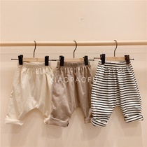 Summer Thin male and female baby loose casual large PP pants baby mid-child 100 hitch outside wearing long pants tide