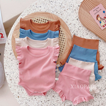 Baby Summer Clothes Conjoined Clothes Suit Baby Triangle Bag Fart Flying Sleeves Foreign Air Khaclothes Climbing Shorts Two Sets