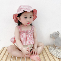 ins summer baby cute harnesses khaclothes ultra cute foreign air conjoined Korean version plaid baby bag fart climbing clothes