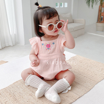 Baby Hays Princess Summer Thin Style Conjoined Female Baby Clothes Cute Super Cute Embroidered Triangle Climbing Suit Bag Fart