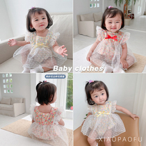 Net red ultra cute khaama baby clothes summer dress female baby crushed floral dress cute foreign air one-piece clothes bag fart