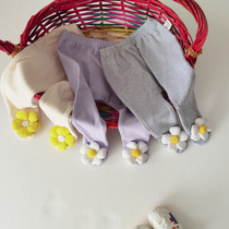 Girls pantyhose Spring-autumn baby boy cuddling baby cuddly solid flower beating bottom pantyhose comfort pure cotton large pp Korean version