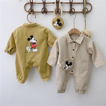 Spring-autumn male and female baby foreign pistachio net red one-piece clothes autumn infant this willpower to wear long sleeve Mickey khae Korean version of the tide