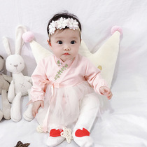Full moon baby Han suit newborn clothes cotton embroidered flower web yarn one-piece clothes triangle to climb to the ancient wind bag fart