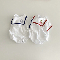 Ultra Cute Baby Summer Clothing One-piece Clothes Summer Genders Baby Foreign Air Cute Triangle Bag Fart Short Sleeve Khaed Climbing Suit