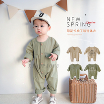 Male and female baby handsome tooling climbing clothes for baby clothes spring clothing thin foreign air long sleeves 100 hitch for leisure one-piece clothes
