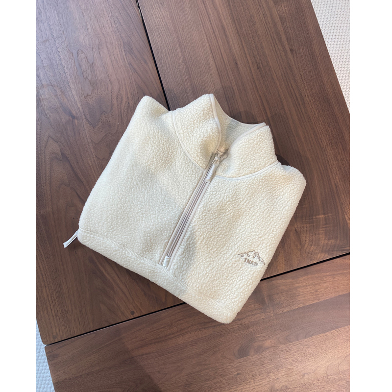 【Oakhue Tna】Fleece Imitation Lamb Wool Cream Stand Collar Warm Loose Half-Zip Pullover for Women