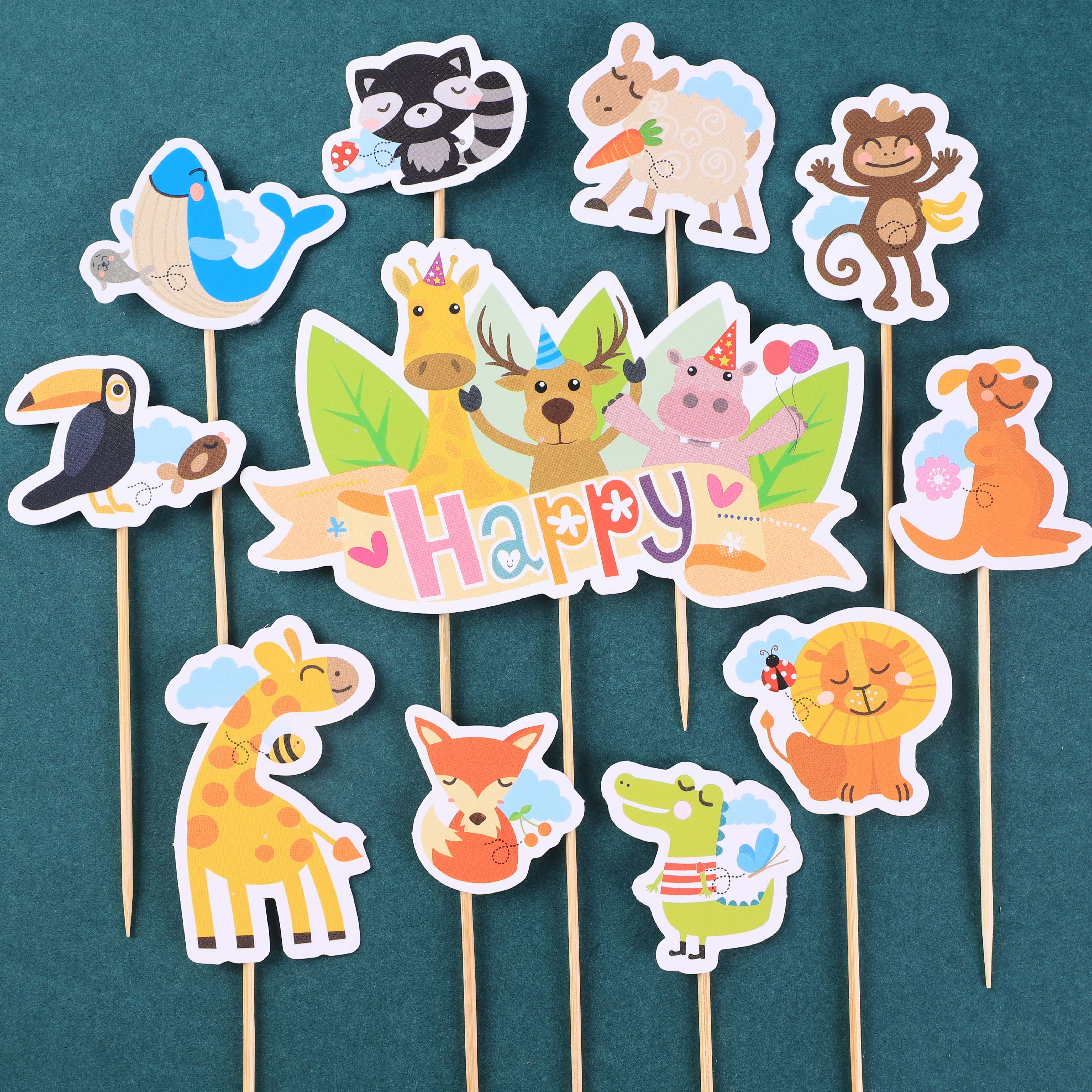 Zoo happy cake insert card cake decoration cartoon animal baking plug-in
