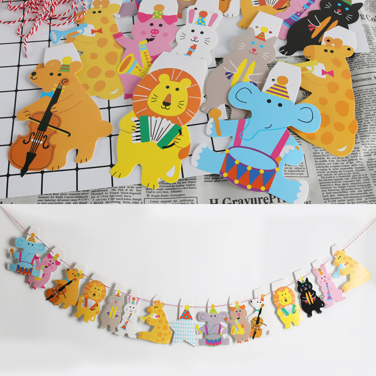 Happy Family Forest Concert Birthday Party Animal Color Laqi School Classroom Kindergarten Decoration Flag