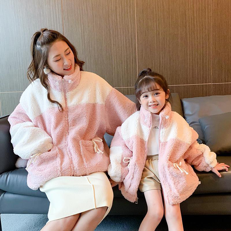 Next Music Girls' parent-child double-sided cashmere coat autumn and winter new loose thick coat sweater trendy