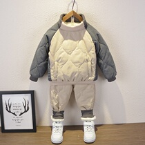 Next Music Boys coat in the big boys autumn and winter clothes thicken cotton clothes baby handsome two-piece plus-up suit