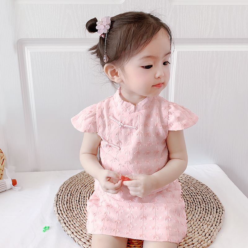 Children's qipao Summer Chinese wind small skirts female baby A type of contact with summer clothing retro Dang dress girl with dress-Taobao