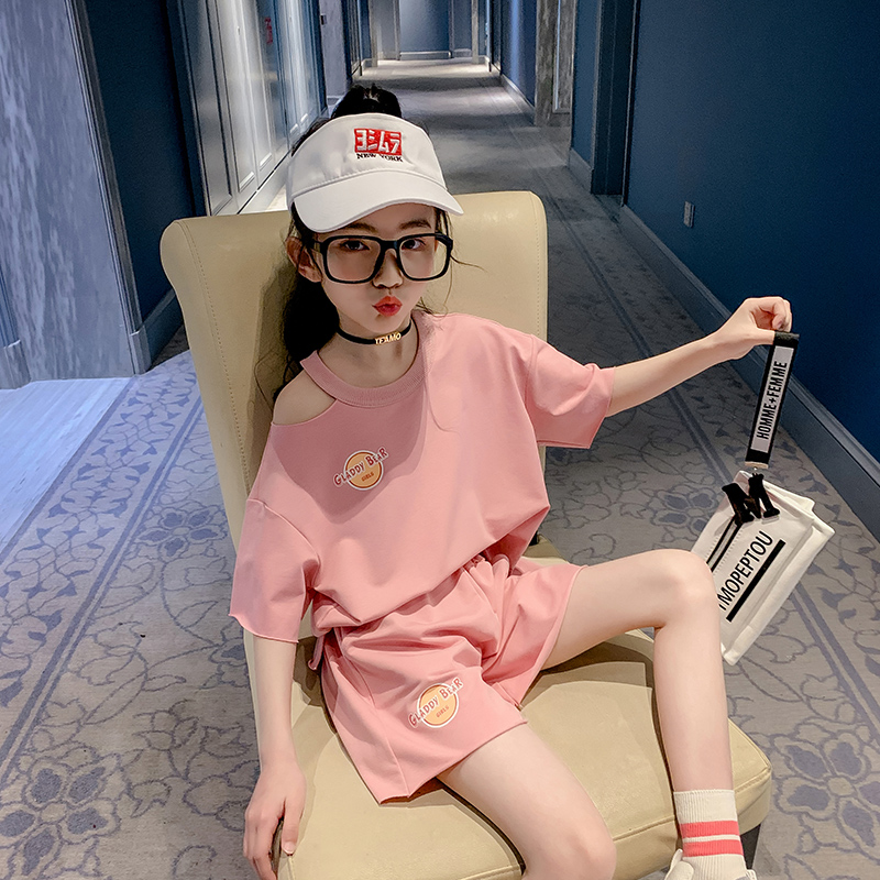 Girl Suit Summer Slim Fit Sports Casual Tennis Red Short Sleeve Big Boy Summer Dress Pure Color Tide Trendy two sets