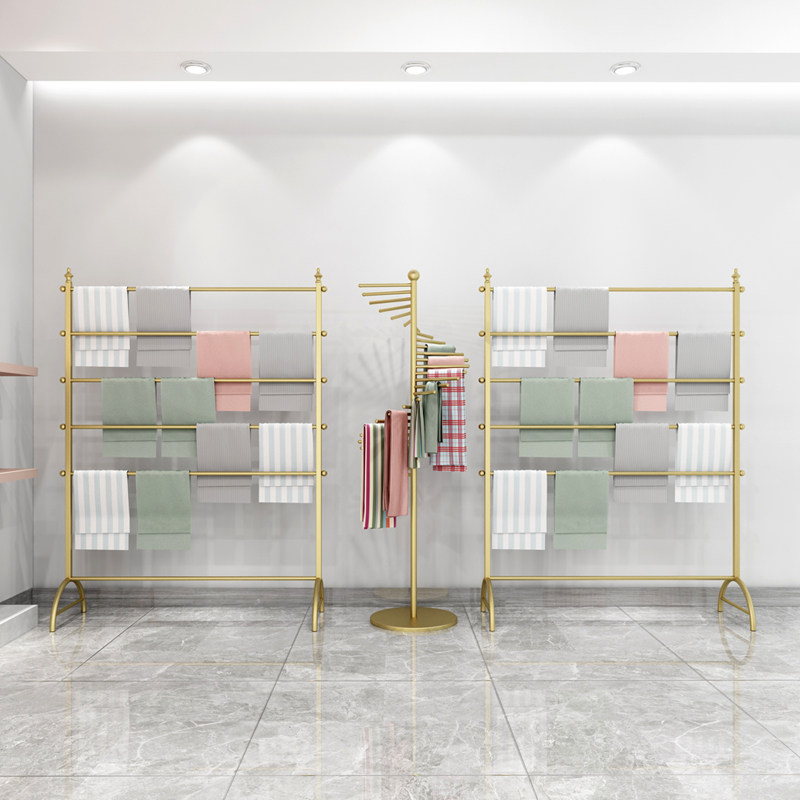 Clothing store display rack scarf rack fabric fabric silk scarf display rack floor-to-ceiling wheel shawl sample rack gold